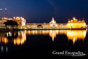 Harmandir Sahib or Darbar Sahib, also referred to as the "Golden Temple", a prominent Sikh Gurdwara or Sikh temple, at night, Amritsar, Punjab, India 