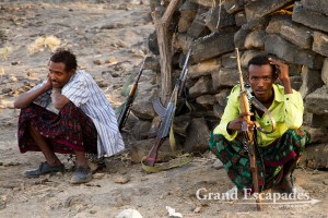 Afar scouts with Kalashnikov, near Erta Ale, Danakil Depression, Ethiopia