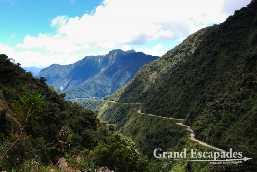 La Carratera de la Muerte or Death Road, going down from 4.650 meter to 1.250 Meter in only 64 Kilometer, between La Paz & Coroico, Bolivia