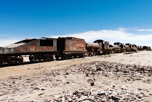 The train cemetery, Salar de Uyuni or Salt Desert of Uyuni, Bolivia, South America