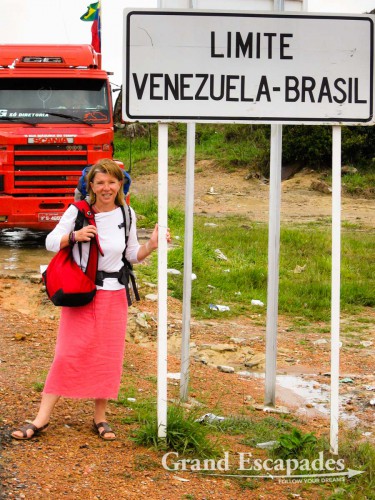 Heidi crossing the border from Venezuela to Brazil