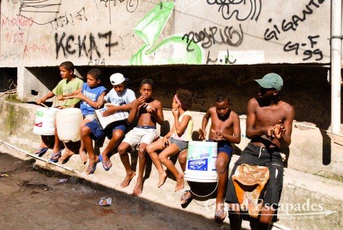 Rocinha, home to 180.000 people, is the biggest favela in Rio de Janeiro, Brazil - A young Samba Band is playing to make a few Reals from tourists ...