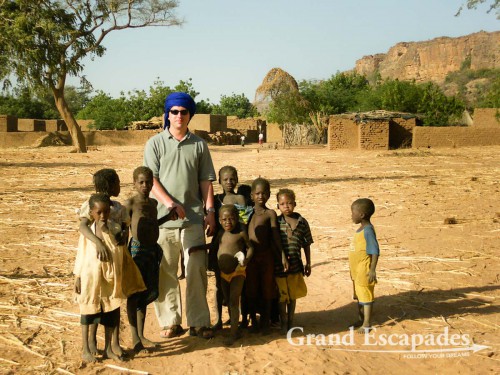 Gilles with children in a village in the Dogon Country, Mali, Africa