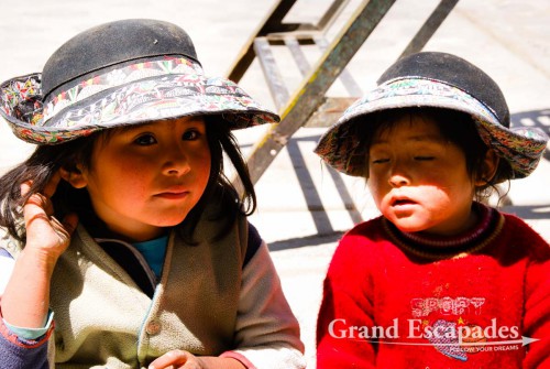 Young Girls with traditional hat, Cabanaconde, Colca Canyon, Peru
