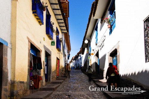 San Blas, the so-called artistic "Barrio", with narrow cobblestone streets, Cuzco, Peru