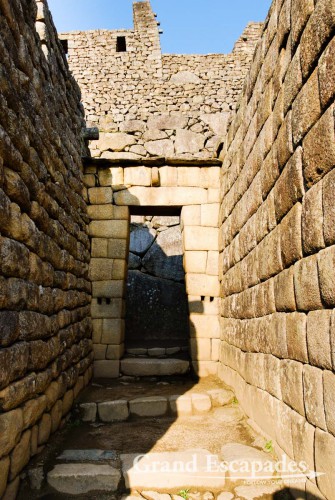 The trapezoidal shape of doors and buildings is typical for Inca architecture, an element ensuring an outstanding stability of the constructions, even in case of an earthquake - Machu Picchu, Peru