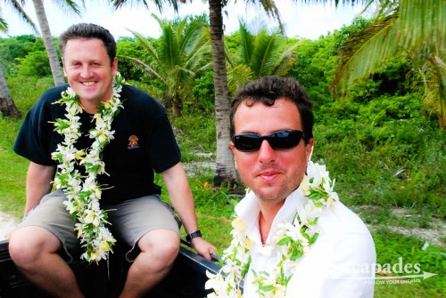 Gilles and Thomas, on the way to Are Manuiri, Atiu Island, Cook Islands
