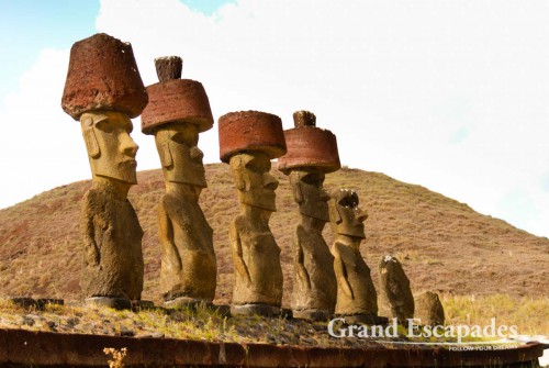 Moai, in Ahu Nau Nau, Rapa Nui or Easter Island, Pacific