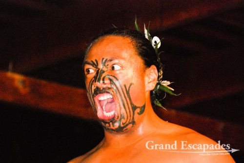 Maori "Haka" (a dramatic dance with a lot of chanting, facial movements and tongue poking), North Island, New Zealand
