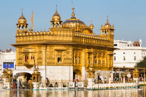 Harmandir Sahib (Punjabi: ਹਰਿਮੰਦਰ ਸਾਹਿਬ) or Darbar Sahib, also referred to as the "Golden Temple", a prominent Sikh Gurdwara or Sikh temple, Amritsar, Punjab, India