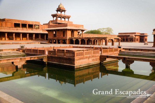Anup Talao (pond) - The platform in the middle was used for singing competitions, Fatehpur Sikri, near Agra, Rajasthan, India