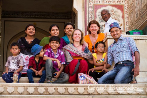 Heidi & Jan with an Indian family at Amber Fort, near Jaipur, the Pink City, Rajasthan, India