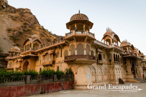 Galtaji, better known as Galwar Bagh, the Monkey Temple, situated among Green Hravalies Hills, Jaipur, Rajasthan, India