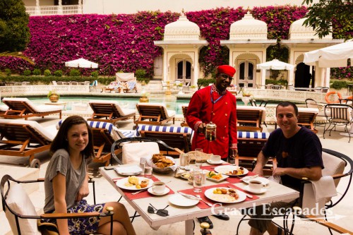 Having Breakfast at Shiv Niwas Palace Hotel, inside the City Palace, Udaipur, Rajasthan, India