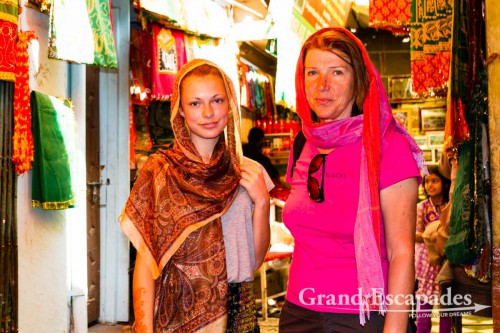 Kelly & Heidi in the bazaar near Hazrat-ud-din Dargah, Delhi, India